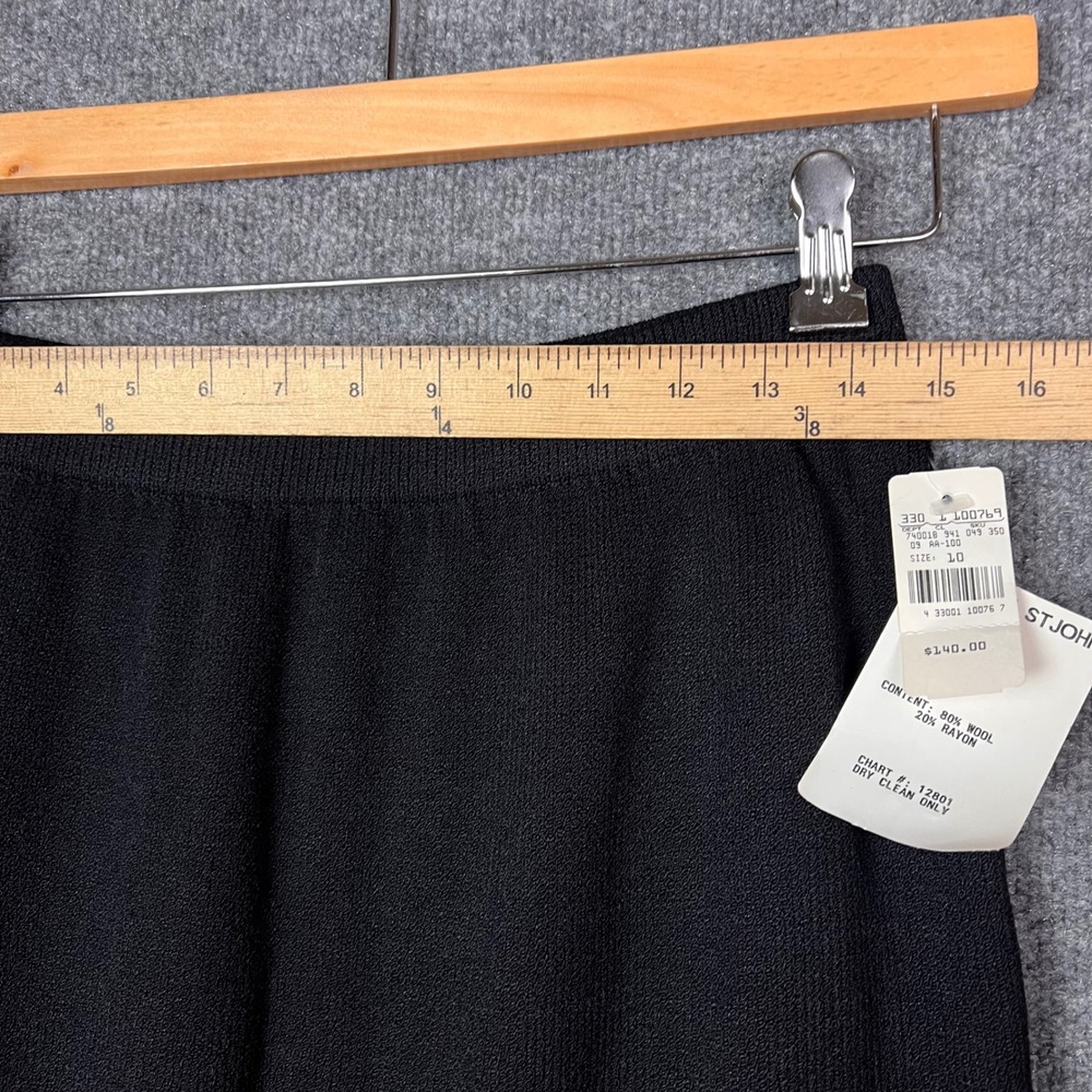 NEW $140 St. John Knit Skirt Womens 10 Black Wool Rayon Pencil Elastic Waist - Picture 3 of 8